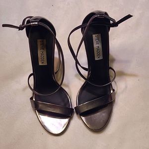 Steve Madden Silver Feliz Metallic Sandal Strappy Heels Sz 6.5